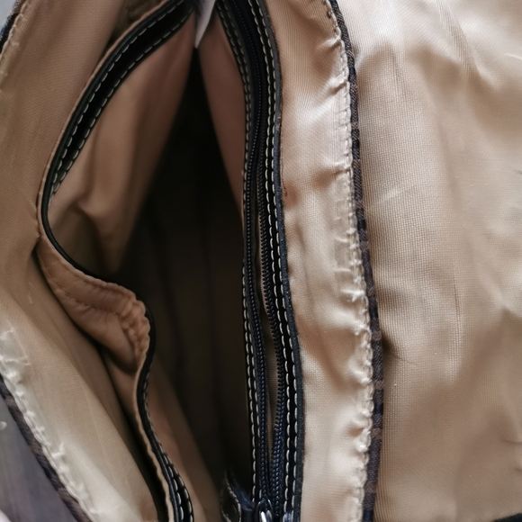 Brown GEOMETRIC printed canvas and leather messenger crossbody bag - Picture 10 of 13